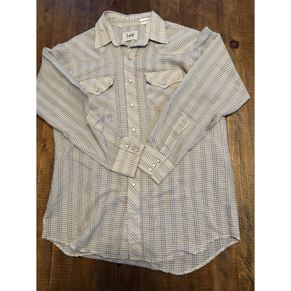 Vintage 70s Lee Pearl Snap Front Short Sleeved Plaid Shirt Made in USA Size L